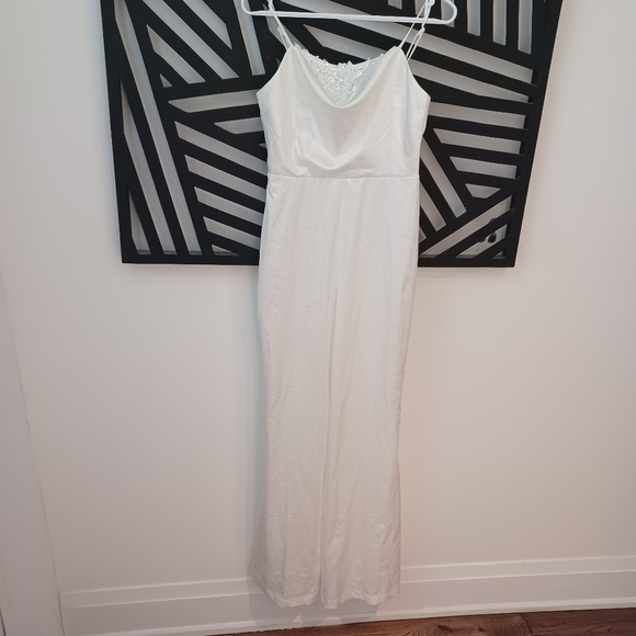 Fashion Nova Wifey Material Satin Jumpsuit Romper pant one piece White - Picture 4 of 7